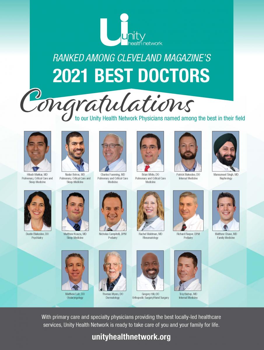 Physicians Recognized as Cleveland Magazine 2021 "Top Docs" Unity